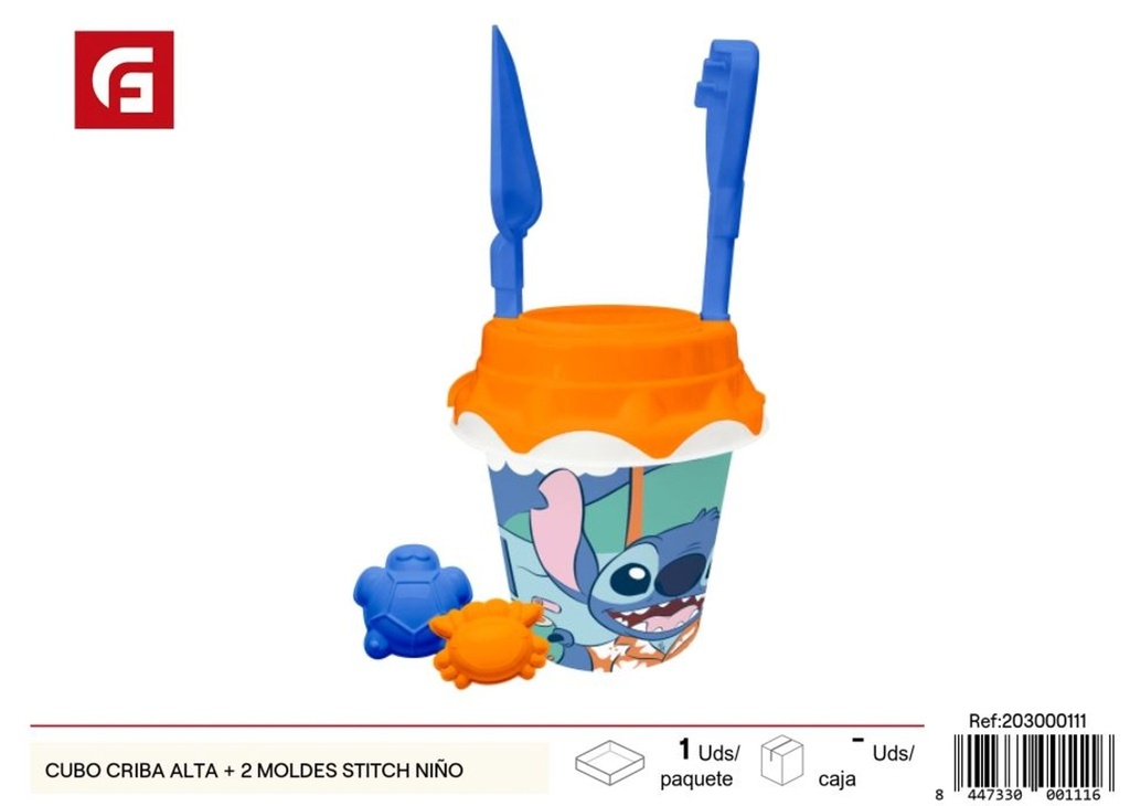 Cubo criba alta + 2 moldes Stitch niño - Juguetes de verano para la playa