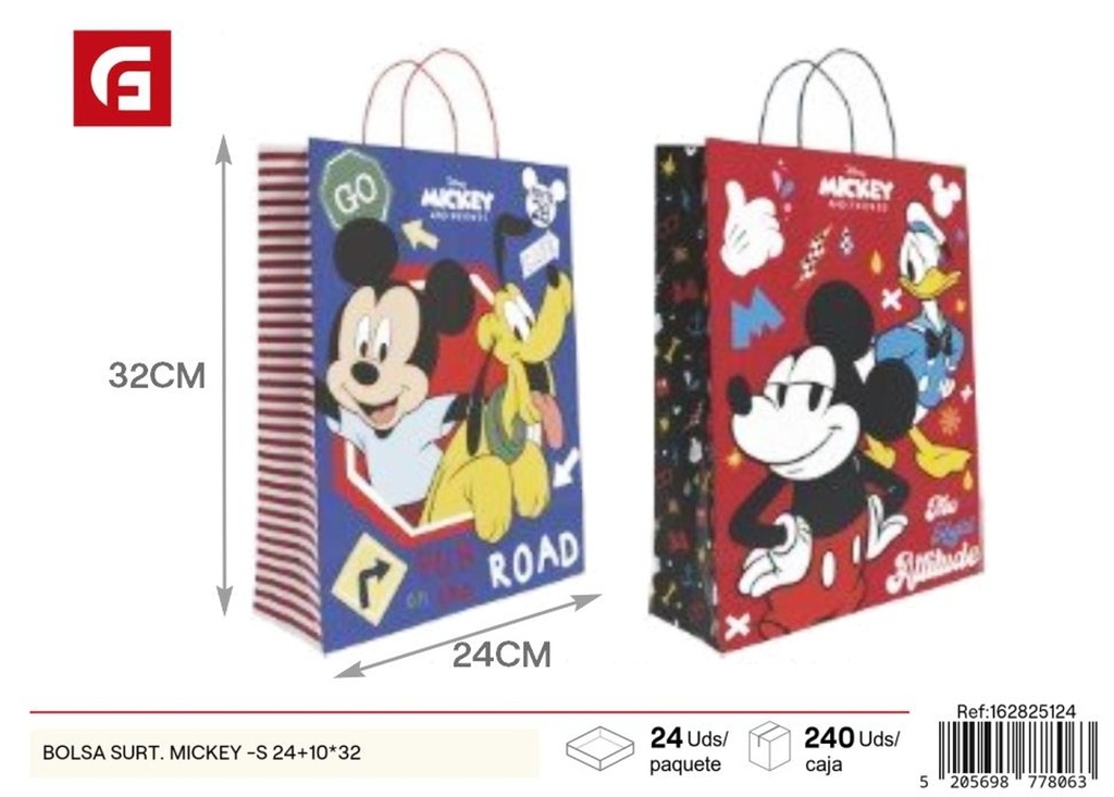 Bolsa surtida Mickey Mouse tamaño S 24+10x32 cm - Accesorios de regalo