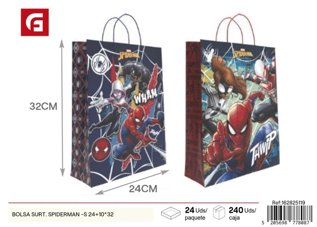 Bolsa surtida Spiderman tamaño S 24+10x32 cm - Accesorios de regalo