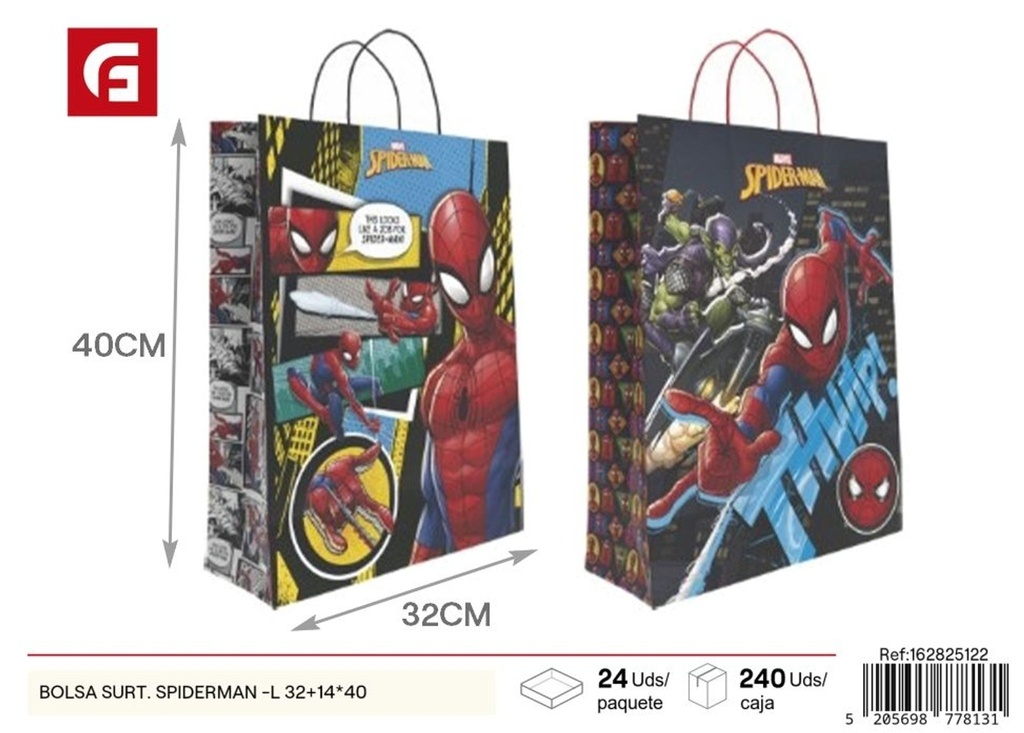 Bolsa surtida Spiderman tamaño L 32+14x40 cm - Accesorios de regalo