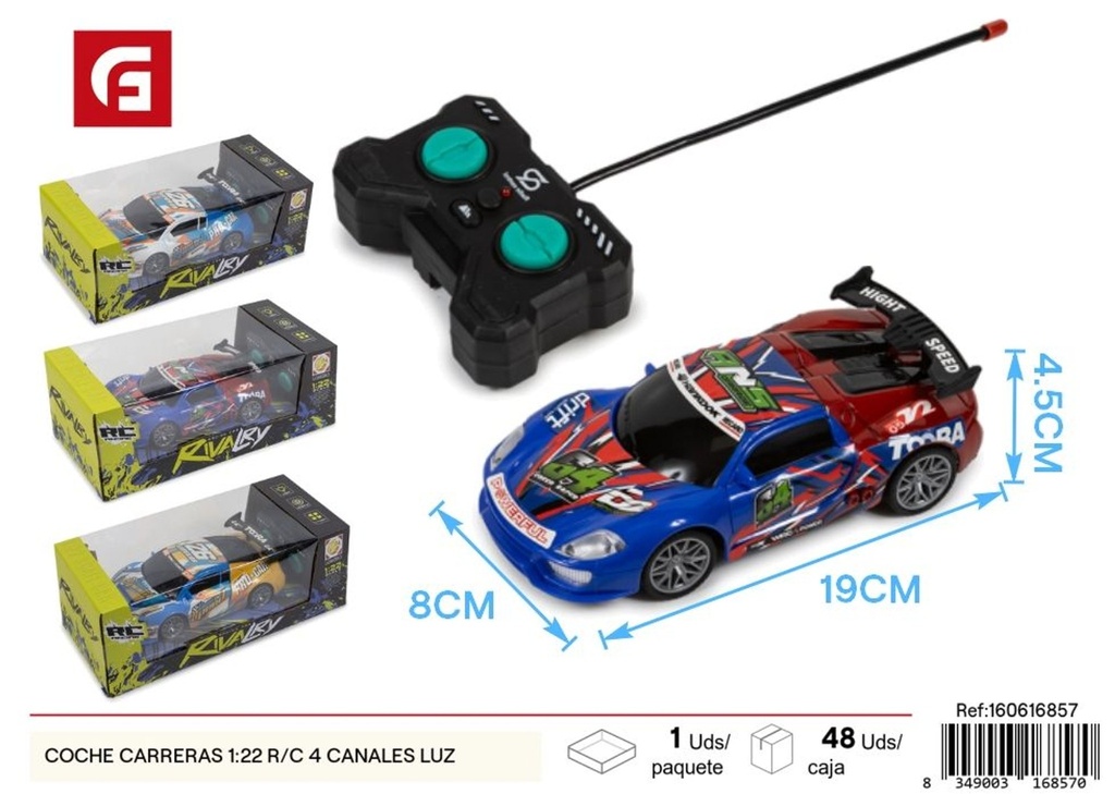 Coche de carreras 1:22 R/C 4 canales con luces - Juguetes de vehículos