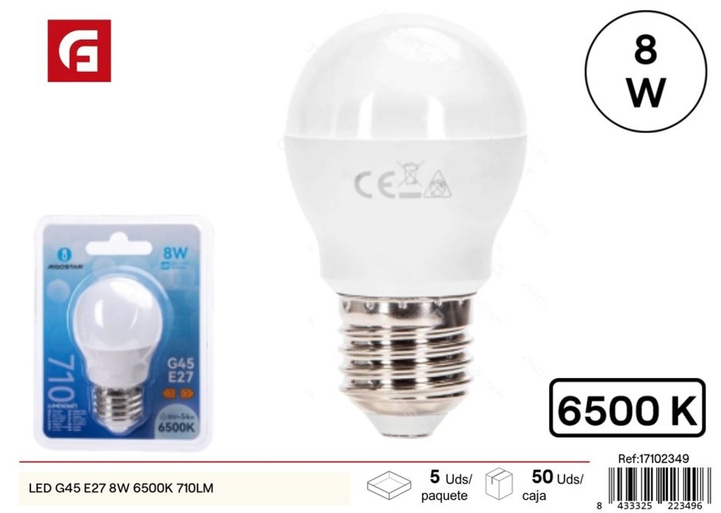 Bombilla LED G45 E27 8W 6500K 710LM - Iluminación y bombillas