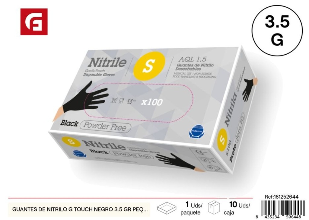 Guantes de nitrilo G Touch negro 3.5g talla S - Accesorios de limpieza y guantes