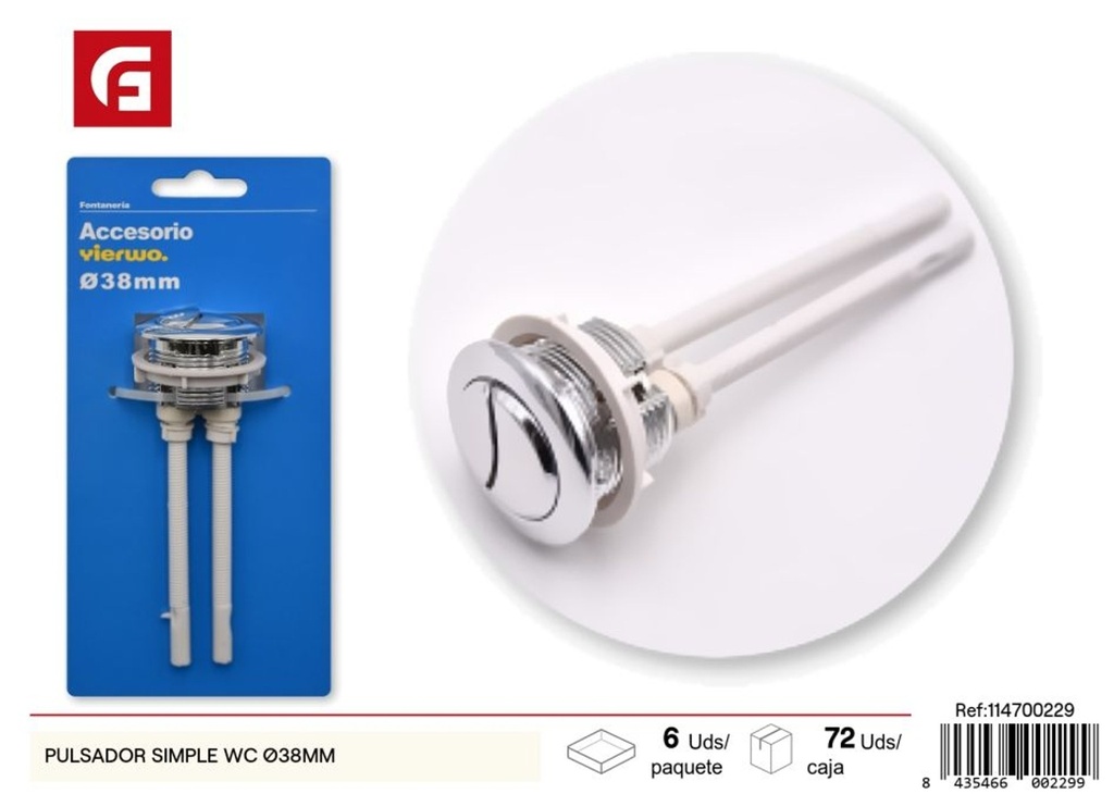Pulsador simple para WC de 38 mm - Accesorios para baño y fontanería