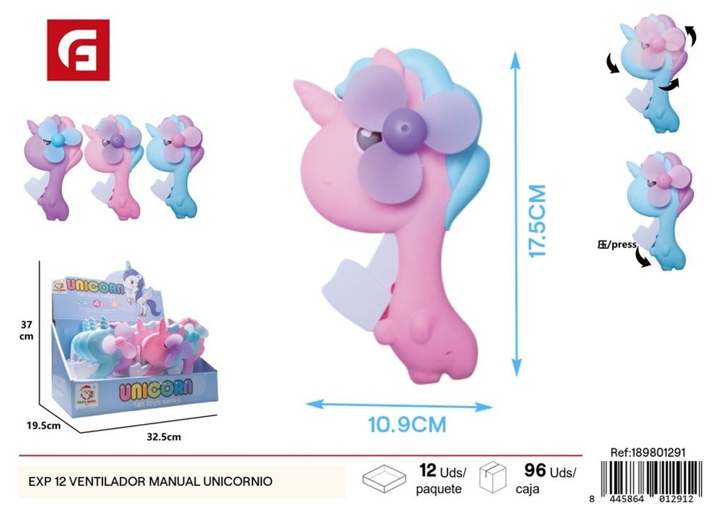 Ventilador manual unicornio 12pcs - Juguetes