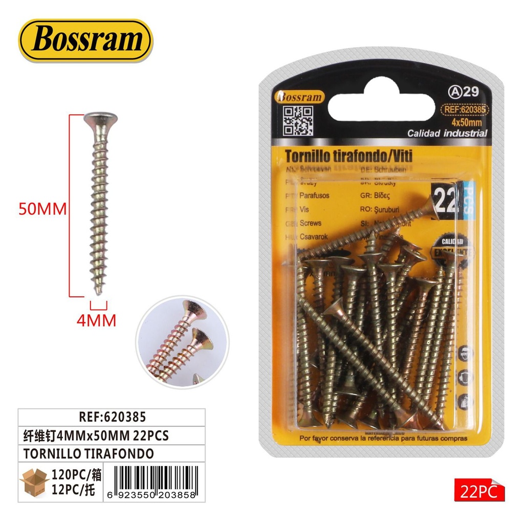 Tornillo tirafondo 4x50mm 22pcs para fijaciones fuertes