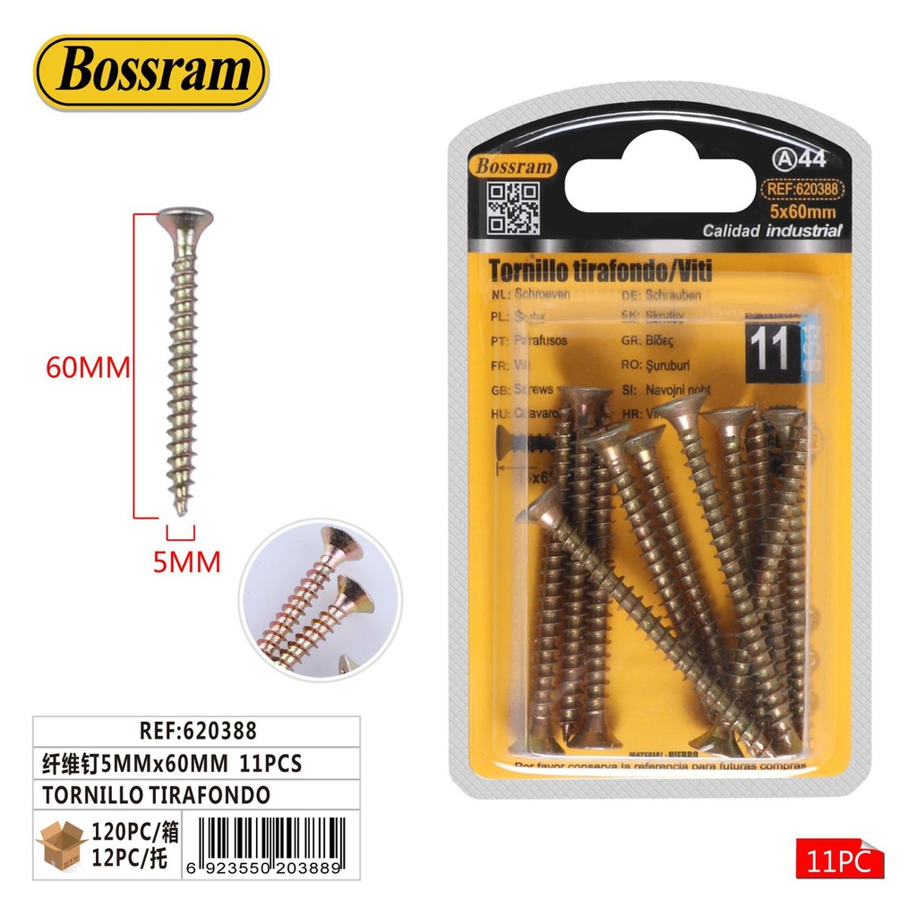 Tornillo tirafondo 5mmx60mm 11pcs para madera