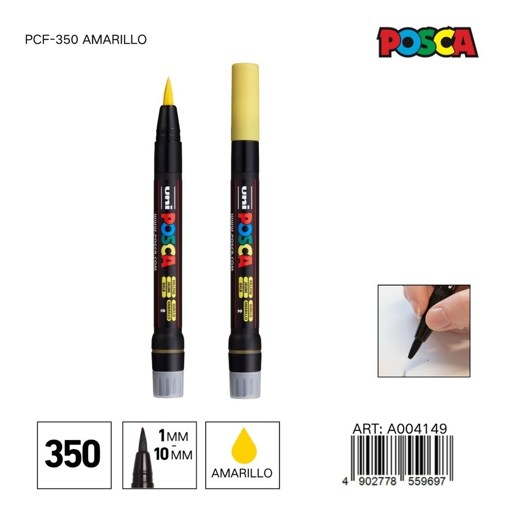 Marcador POSCA de punta suave 0.1mm-10mm PCF-350 Amarillo - Material de oficina