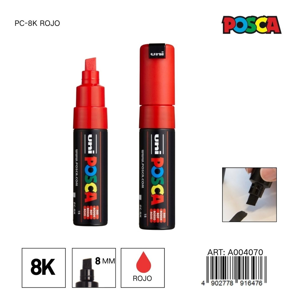 Marcador POSCA 8mm PC-8K Rojo - Material de oficina
