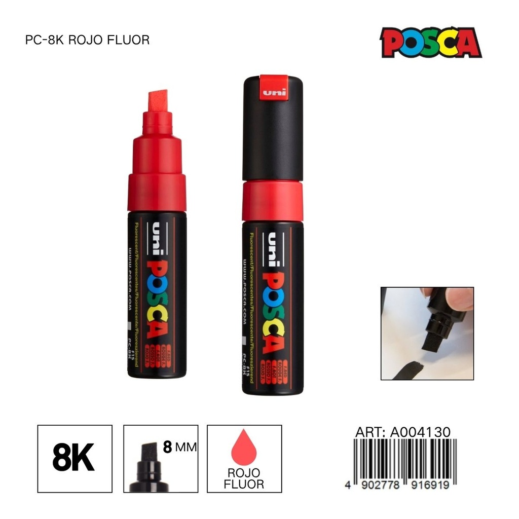 Marcador POSCA 8mm PC-8K Rojo Fluorescente - Material de oficina