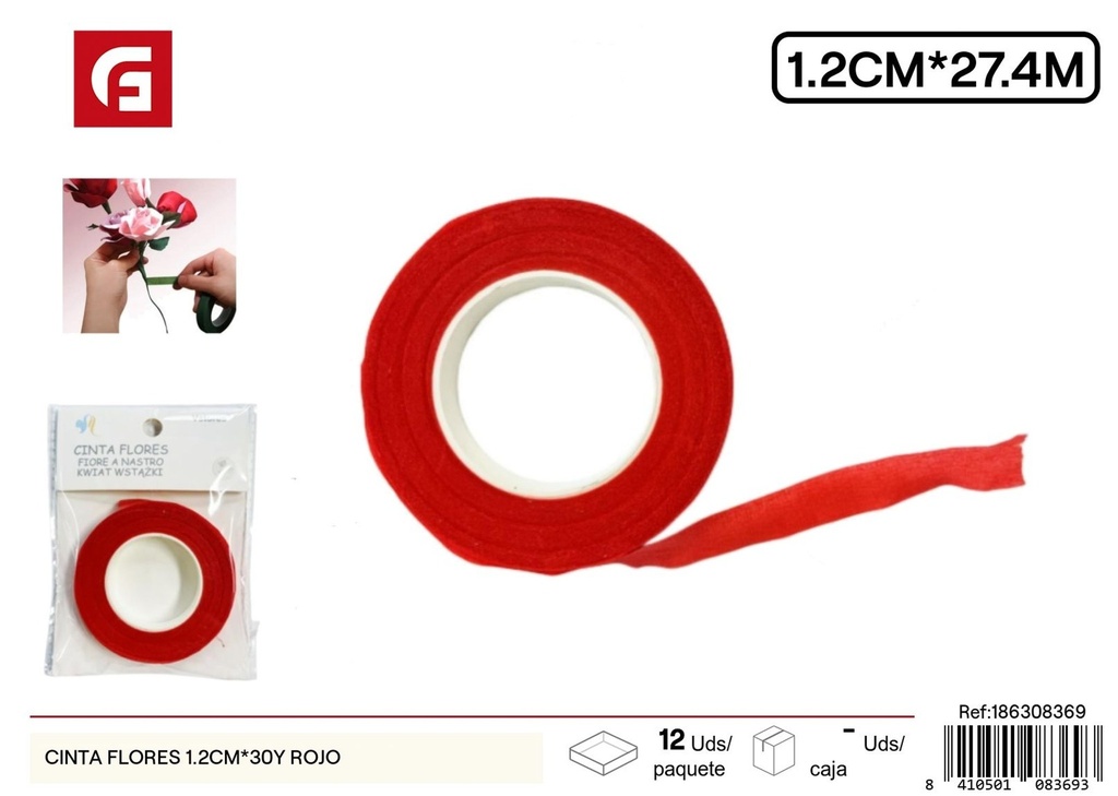 Cinta de flores roja 1.2CM*30Y - Manualidades y cintas