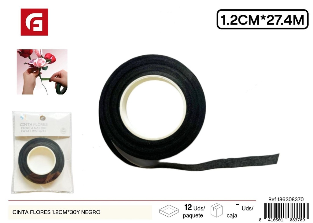 Cinta de flores negra 1.2CM*30Y - Manualidades y cintas