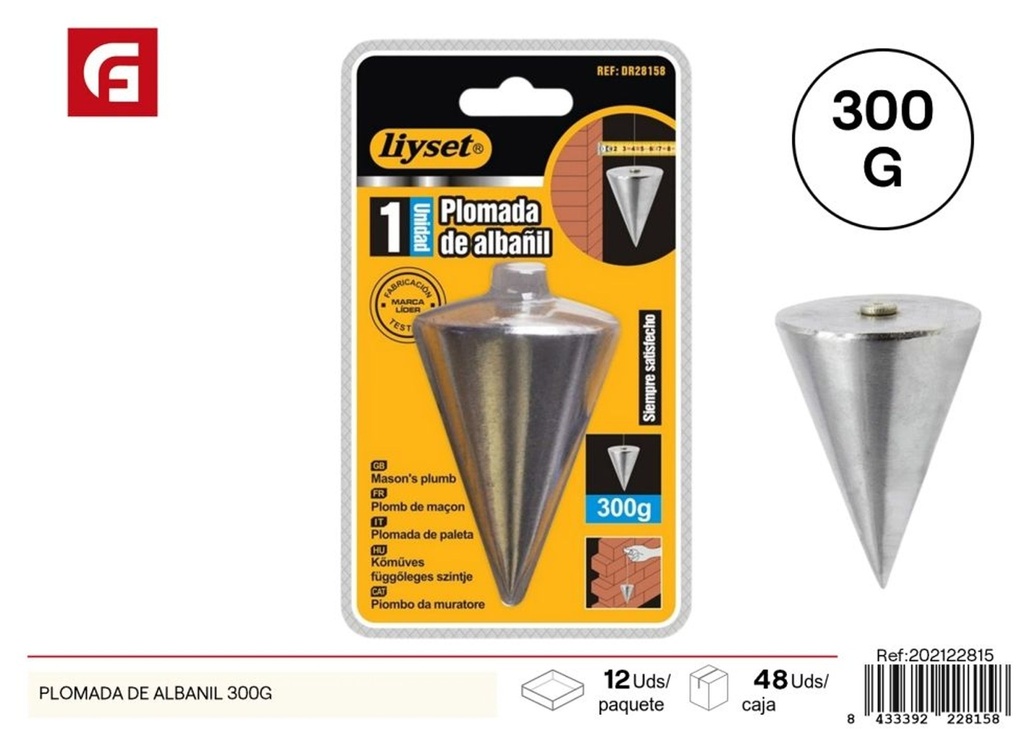 Plomada de albañil 300g - Herramientas de medición y accesorios de ferretería