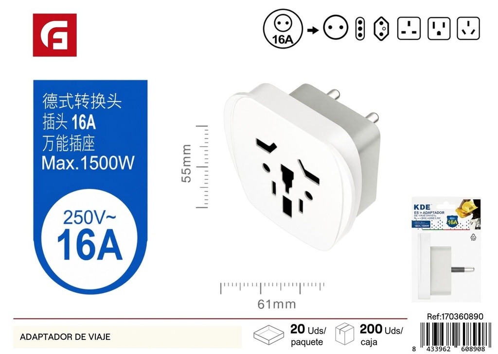 Adaptador de viaje - Suministros eléctricos y adaptadores