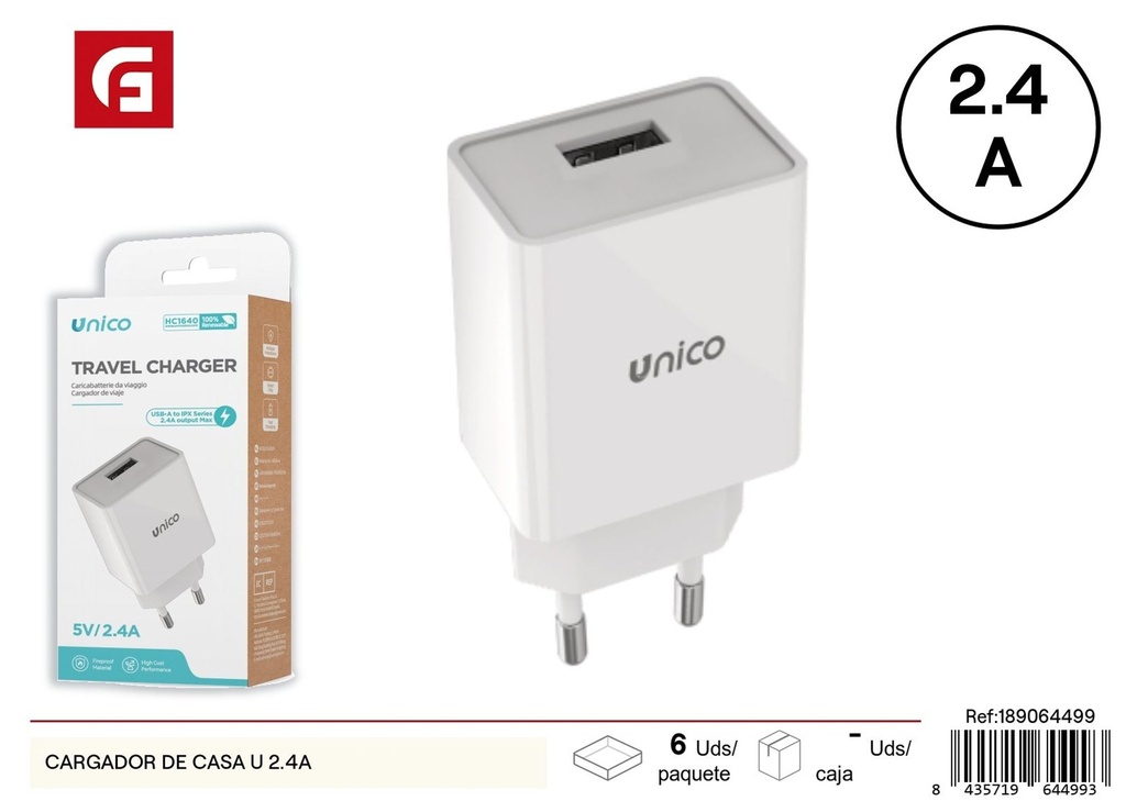 Cargador de casa U de 2.4A - Accesorios electrónicos