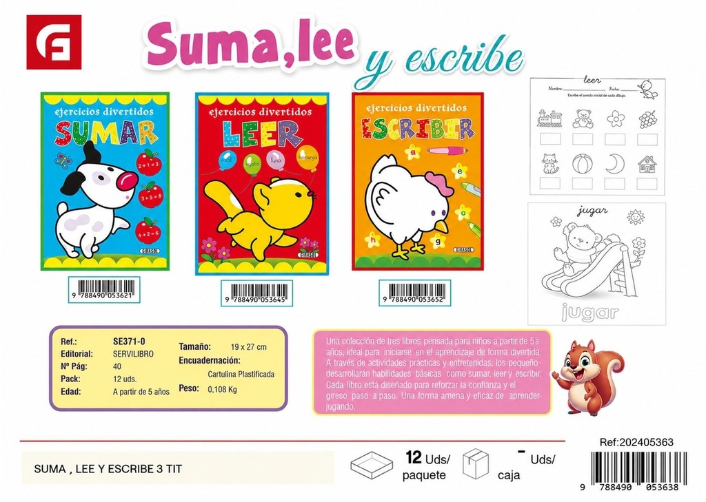Libro de suma, lectura y escritura (3 títulos) - Material escolar educativo