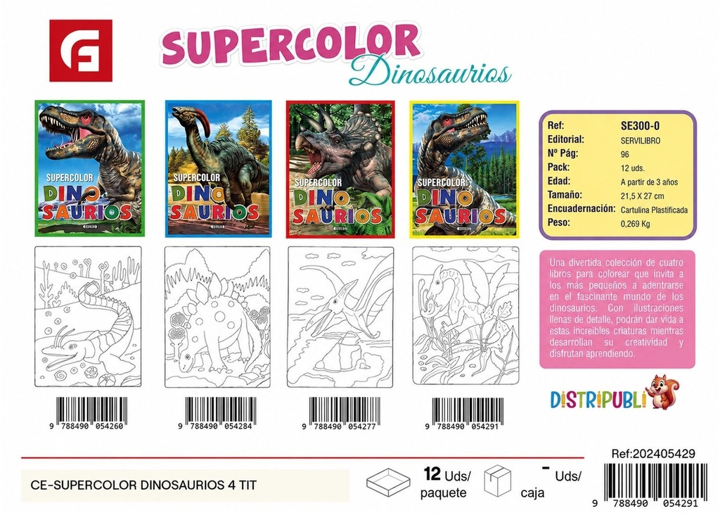 Supercolor dinosaurios (4 títulos) - Material escolar educativo para colorear
