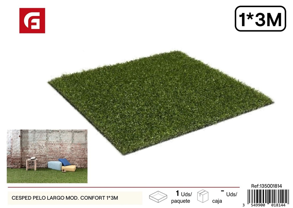 Césped artificial de pelo largo mod. confort 1x3 m - Jardinería y decoración