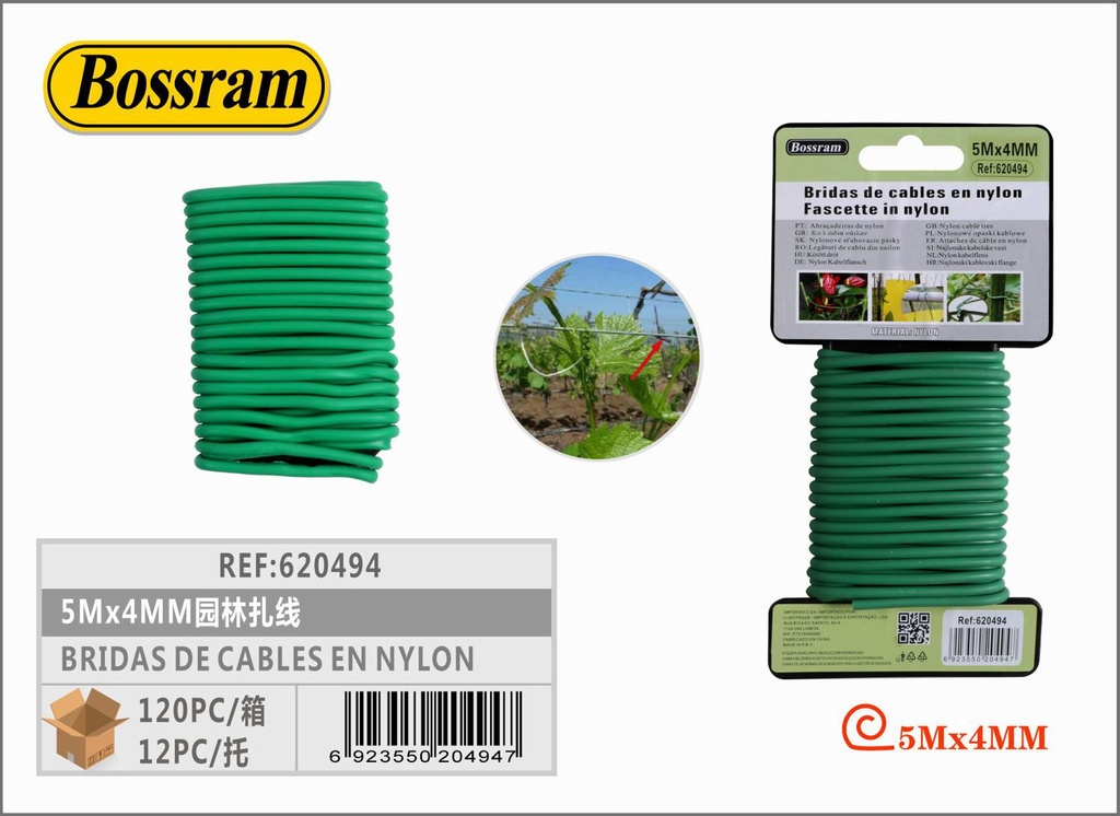 Bridas de cables en nylon 4mm x 5m para jardinería