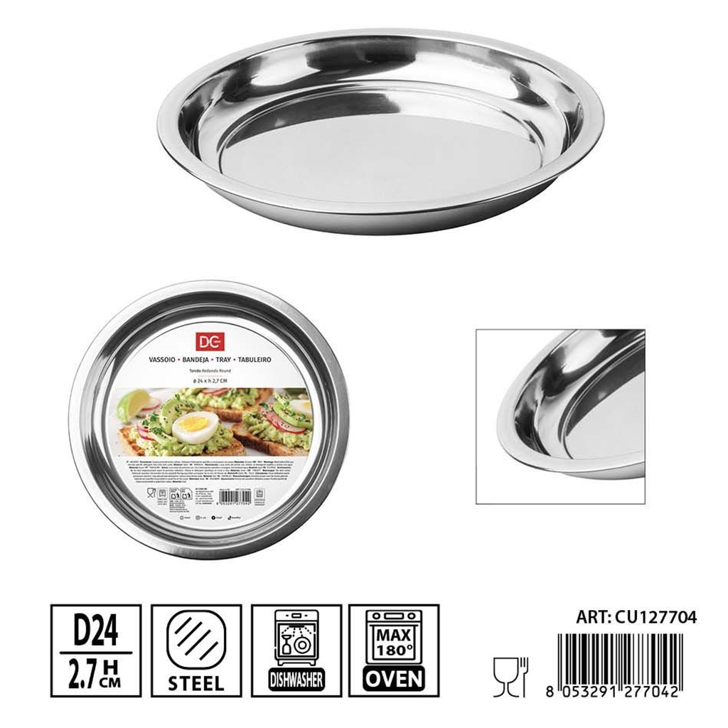 Bandeja redonda de acero inoxidable 24 cm altura 2.7 cm DC Casa - Utensilios de cocina y bandejas