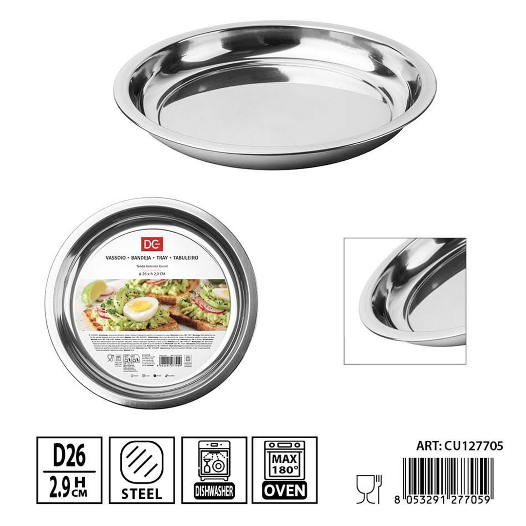 Bandeja redonda de acero inoxidable 26 cm altura 2.9 cm DC Casa - Utensilios de cocina y bandejas