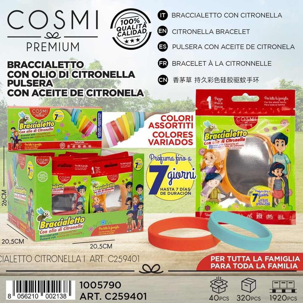  Pulsera perfumada de citronela colorida - Serie de cuidados de Cosmi Italia
