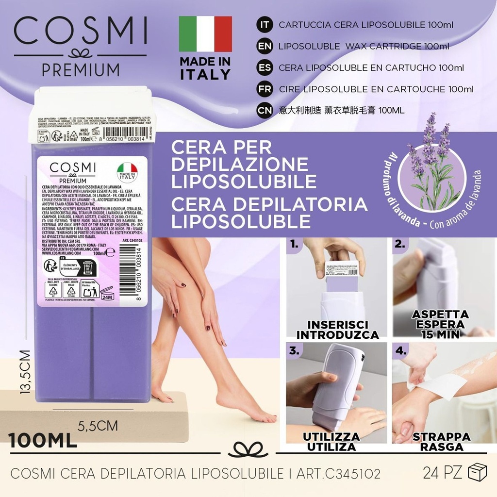 Cera cartucho COSMI con 100ml de lavanda - Depilación 