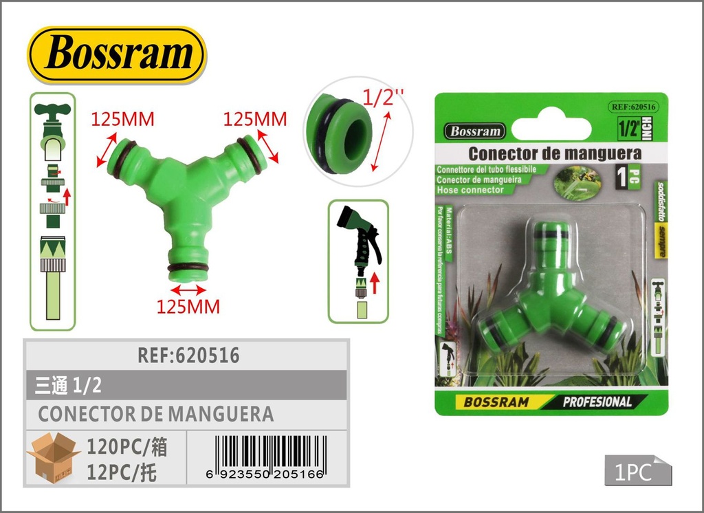 Conector de manguera 1/2 para sistemas de riego en jardín