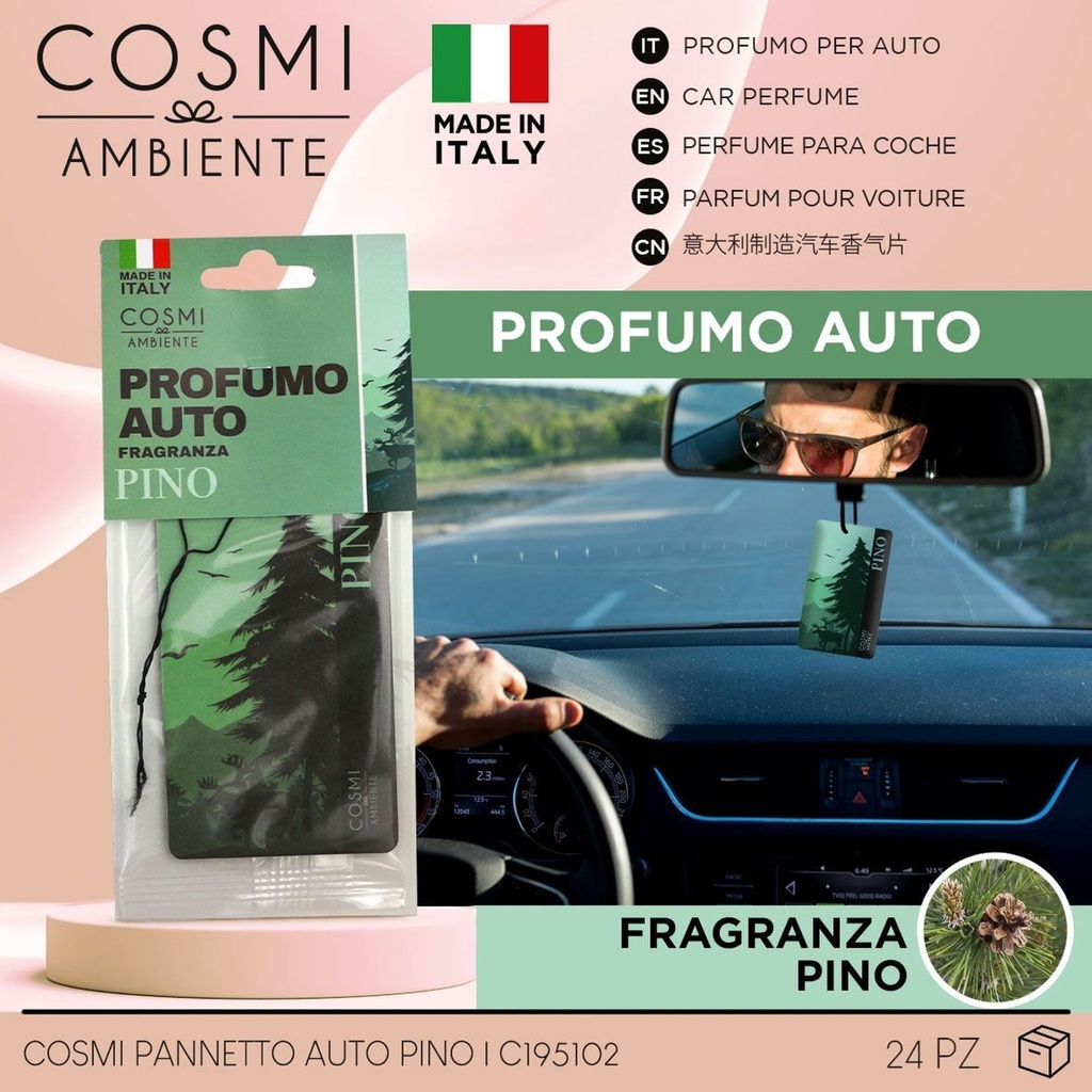 Ambientador de auto rectangular Pino - Cosméticos y ambientadores