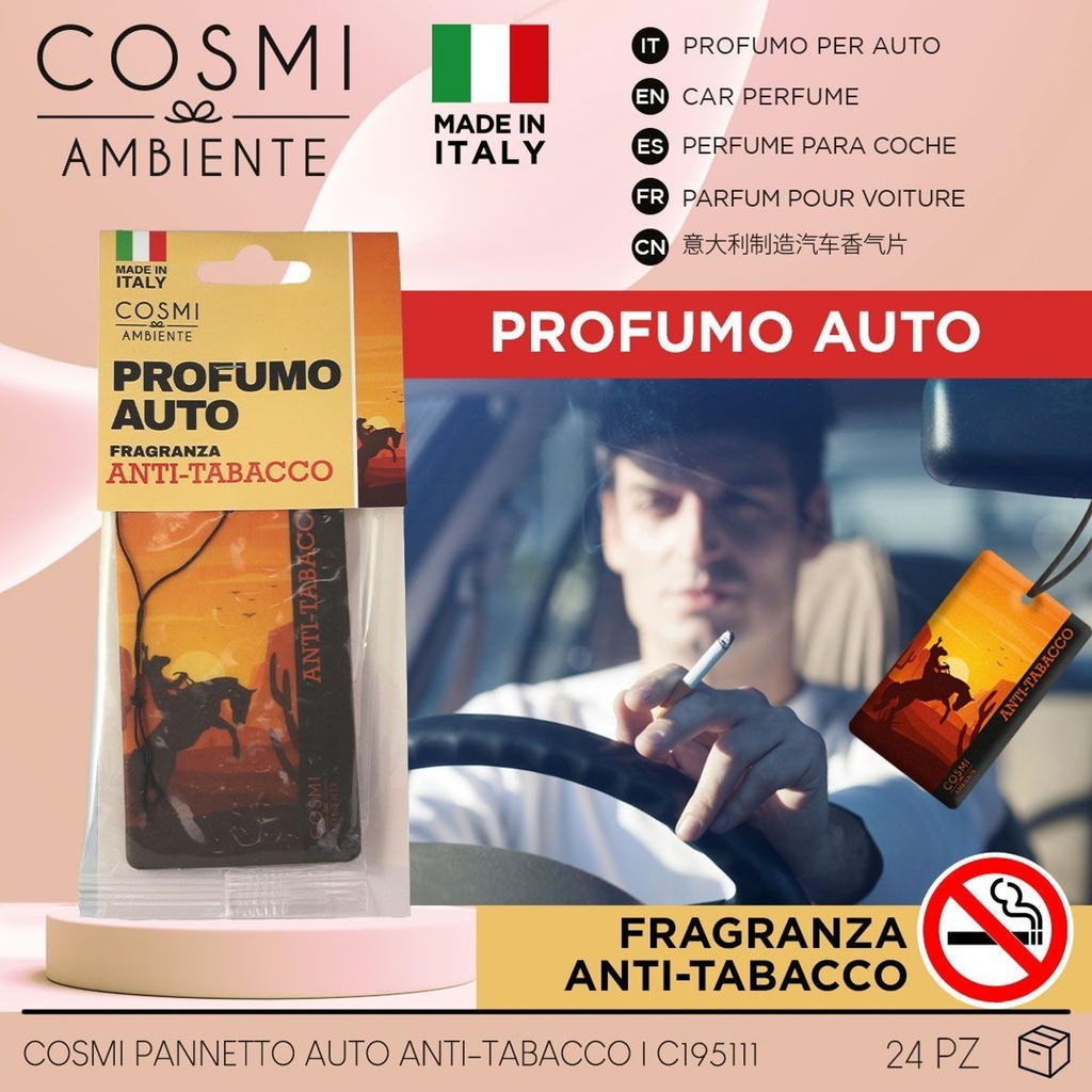 Aromatizador para auto rectangular antitabaco 