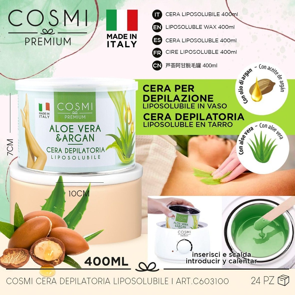 Cera depilatoria liposoluble Aloe & Argan 400 ml - Cosméticos y cuidado personal
