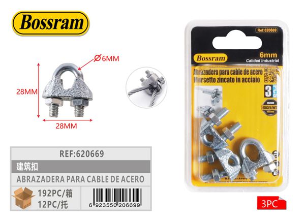 Abrazadera para cable de acero 3pcs, 6mm para construcción