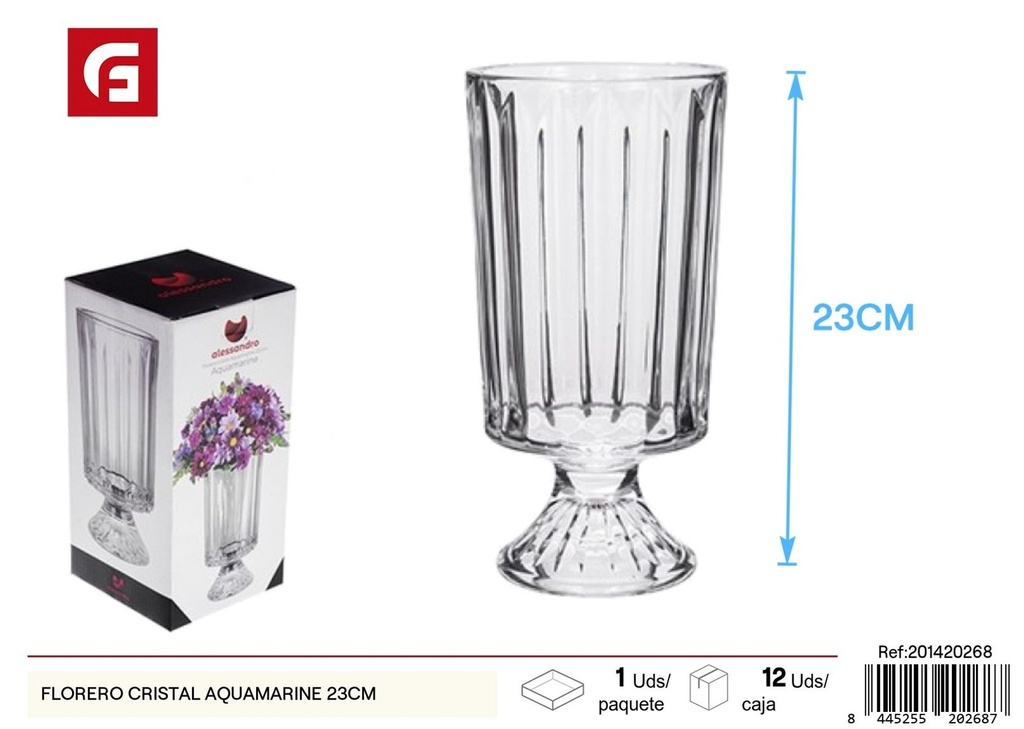 Florero de cristal aquamarine 23 cm - Jarrón decorativo para el hogar