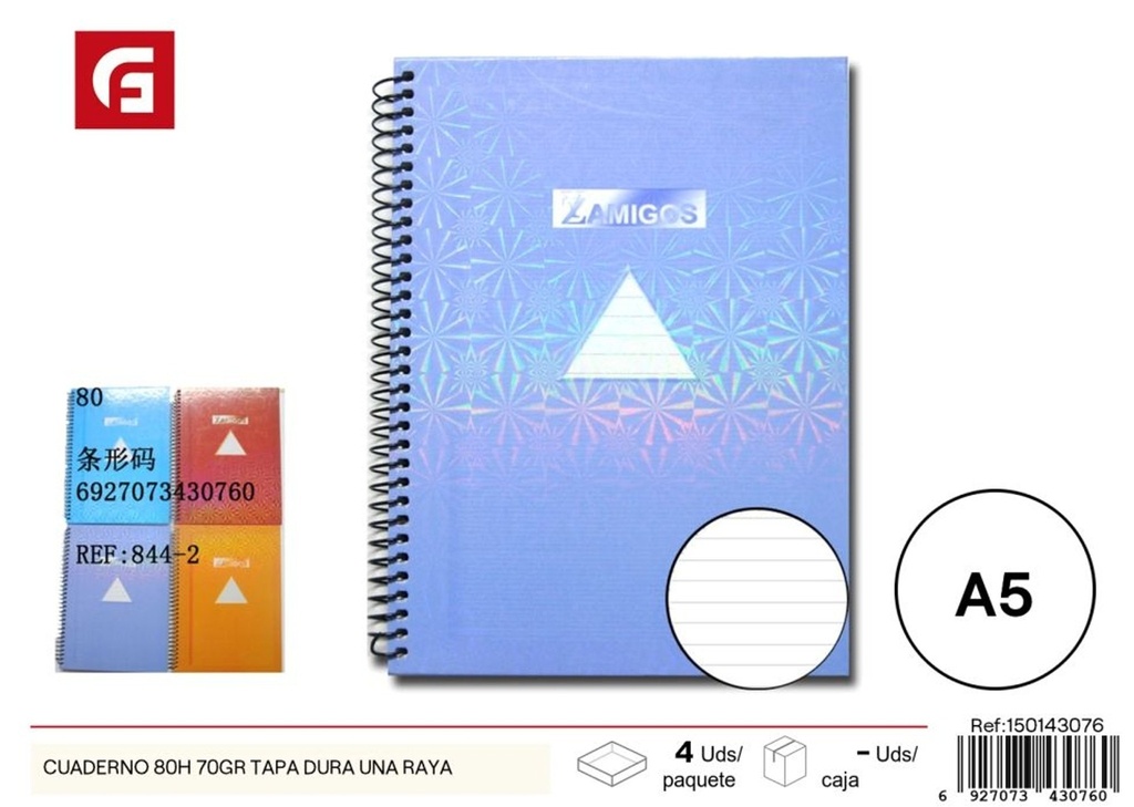 Cuaderno 80h tapa dura una raya - Material escolar
