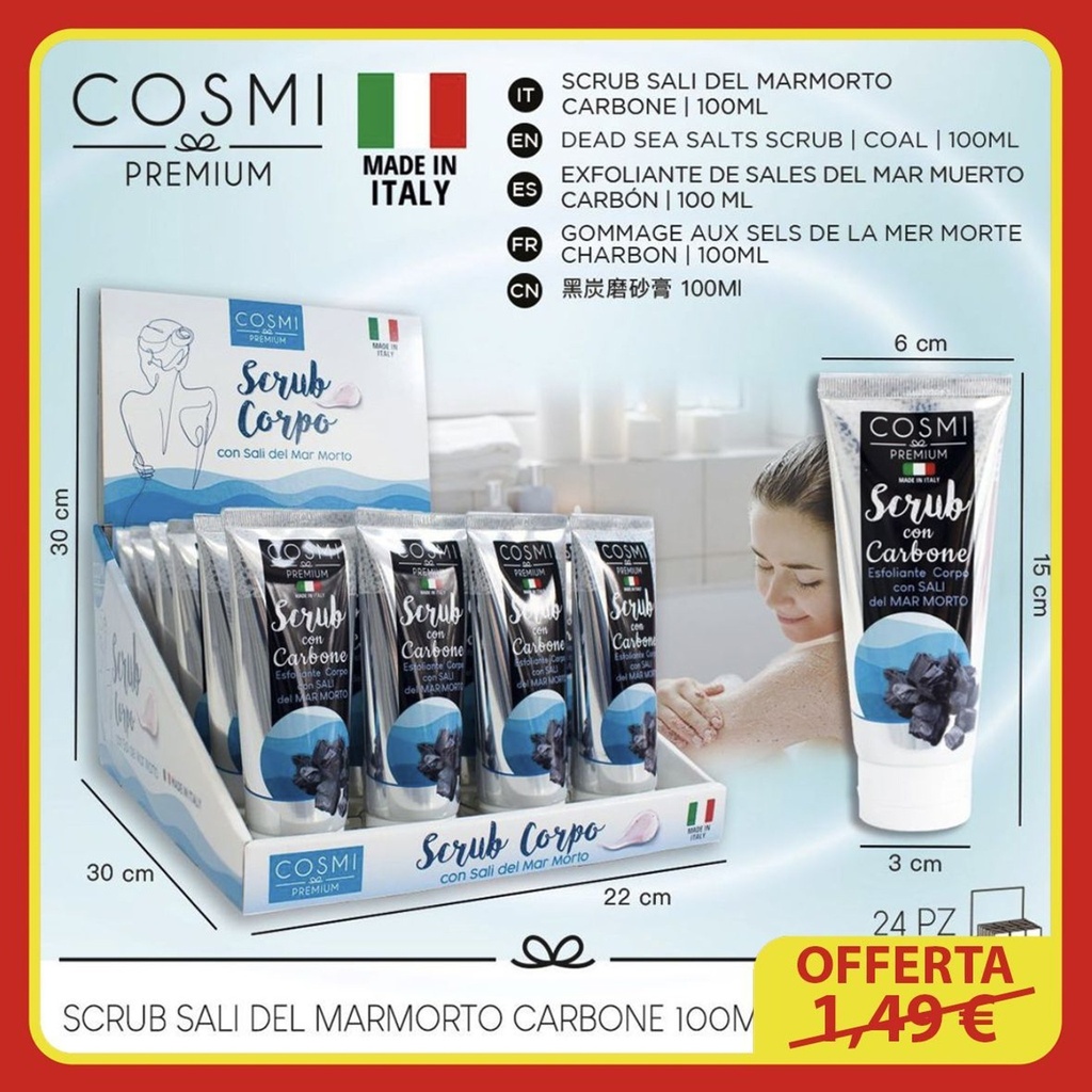 Scrub COSMI PREMIUM sal de mármol carbón 100ml - Cuidado personal