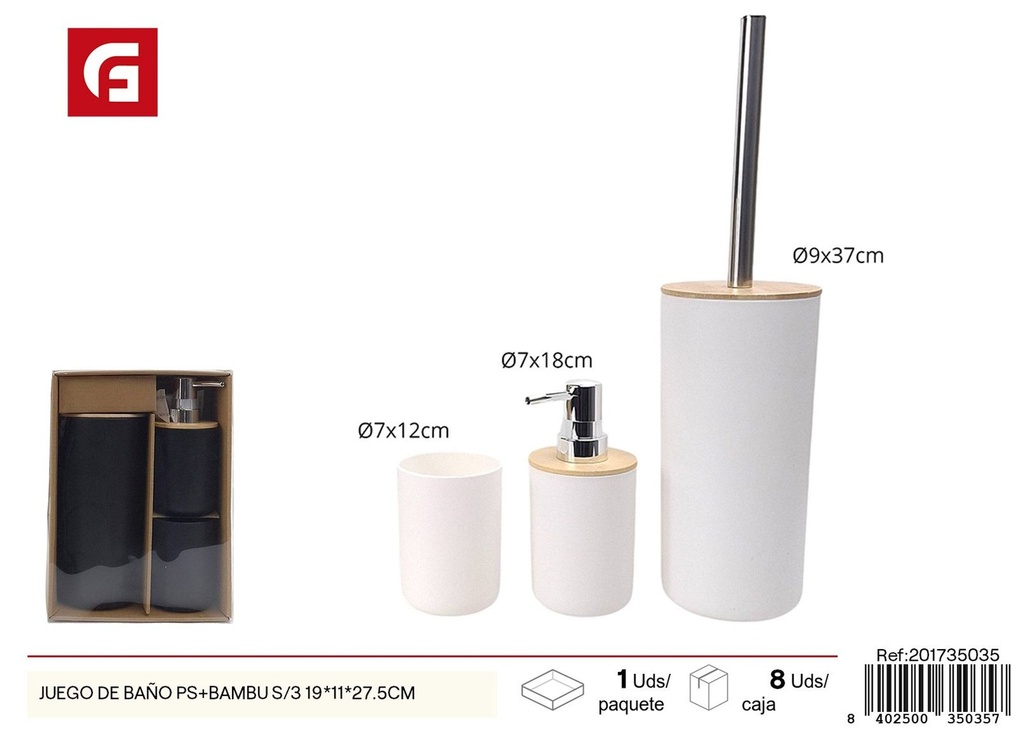 Juego de baño PS+bambú 3 piezas 19*11*27.5 cm - Accesorios para el baño