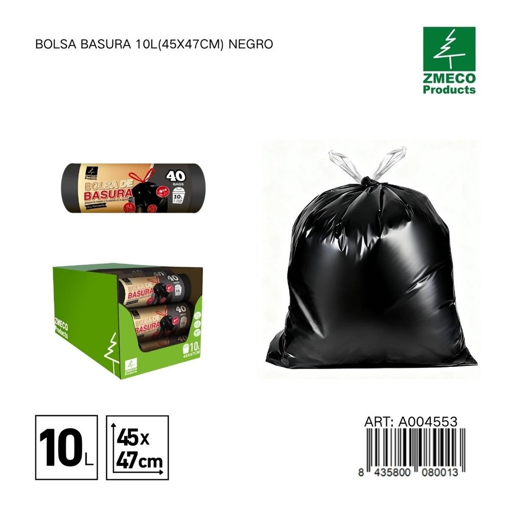 Bolsa de basura 10L (45x47cm) negro - Productos desechables para el hogar