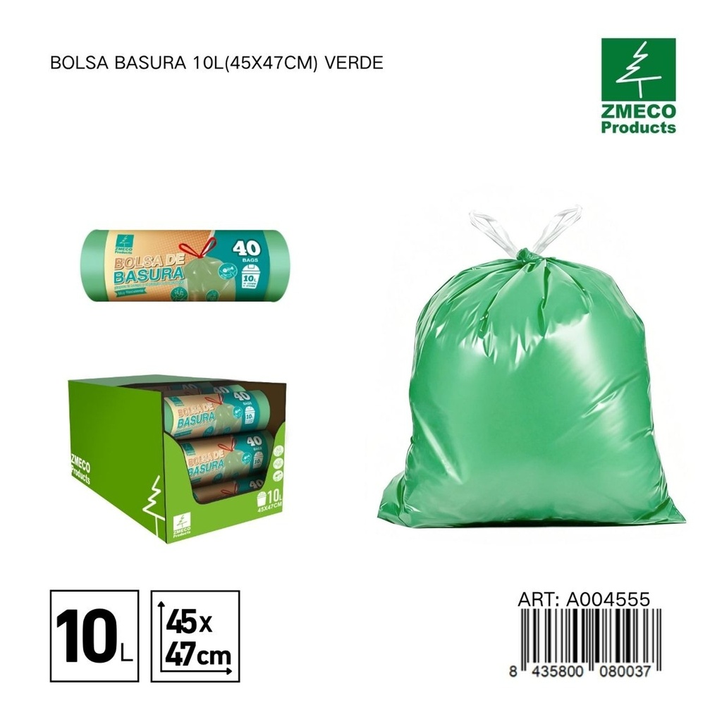 Bolsa de basura 10L (45x47cm) verde - Productos desechables para el hogar