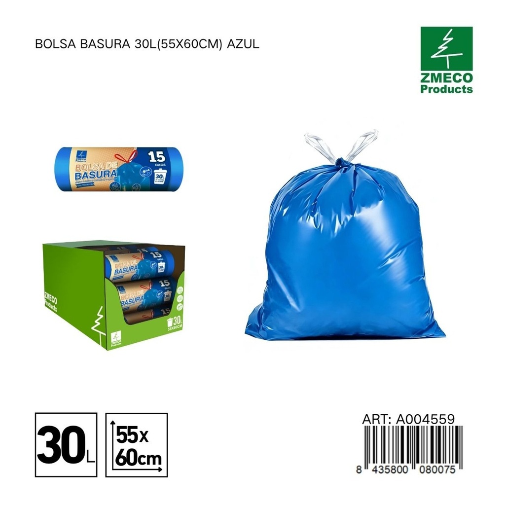 Bolsa de basura 30L (55x60cm) azul - Productos desechables para el hogar