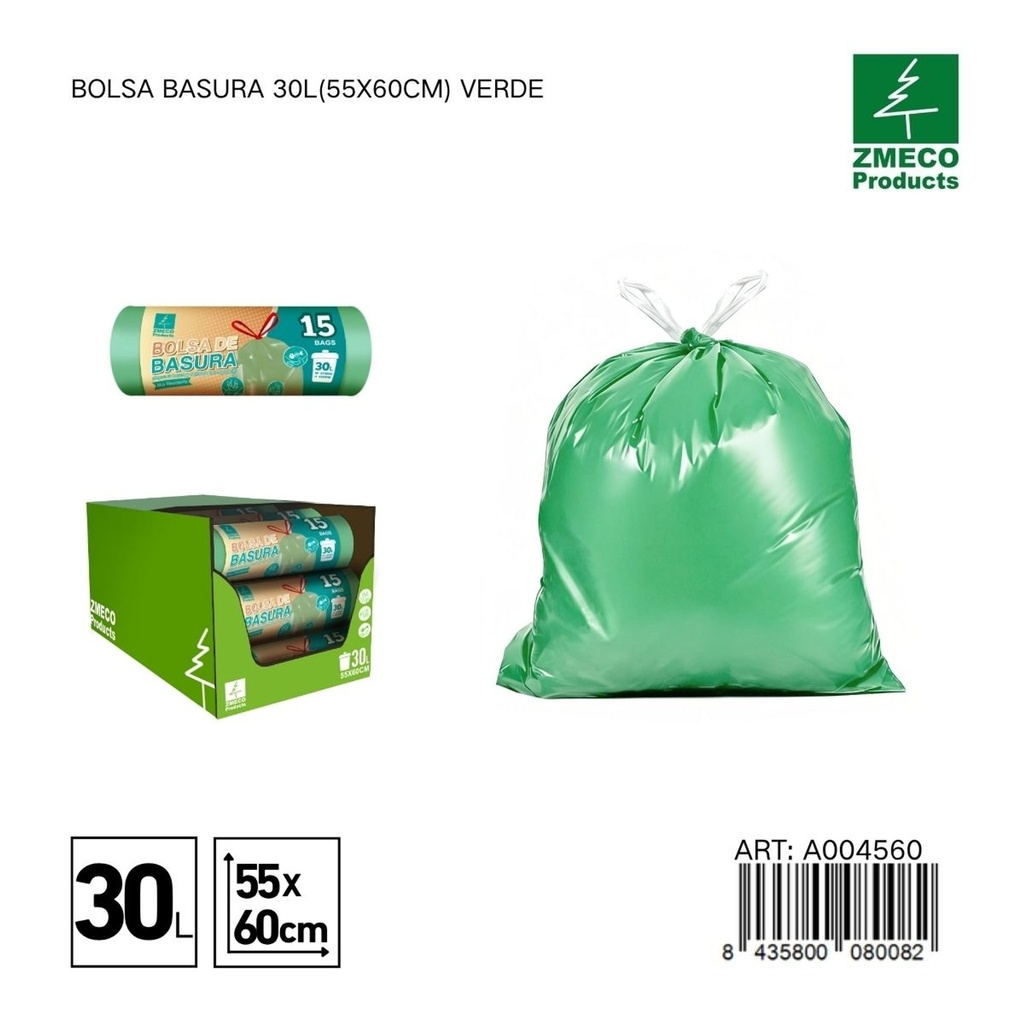 Bolsa de basura 30L (55x60cm) verde - Productos desechables para el hogar