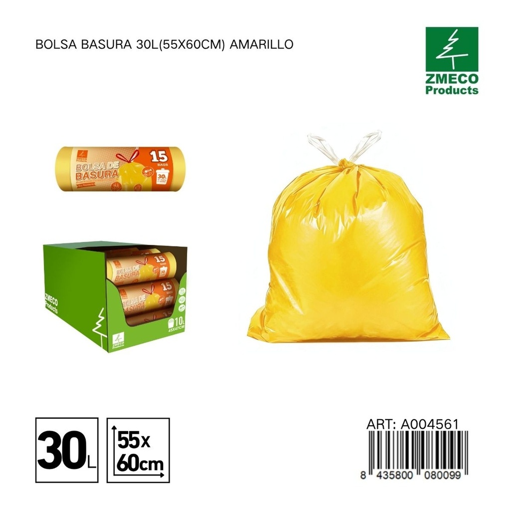 Bolsa de basura 30L (55x60cm) amarillo - Productos desechables para el hogar