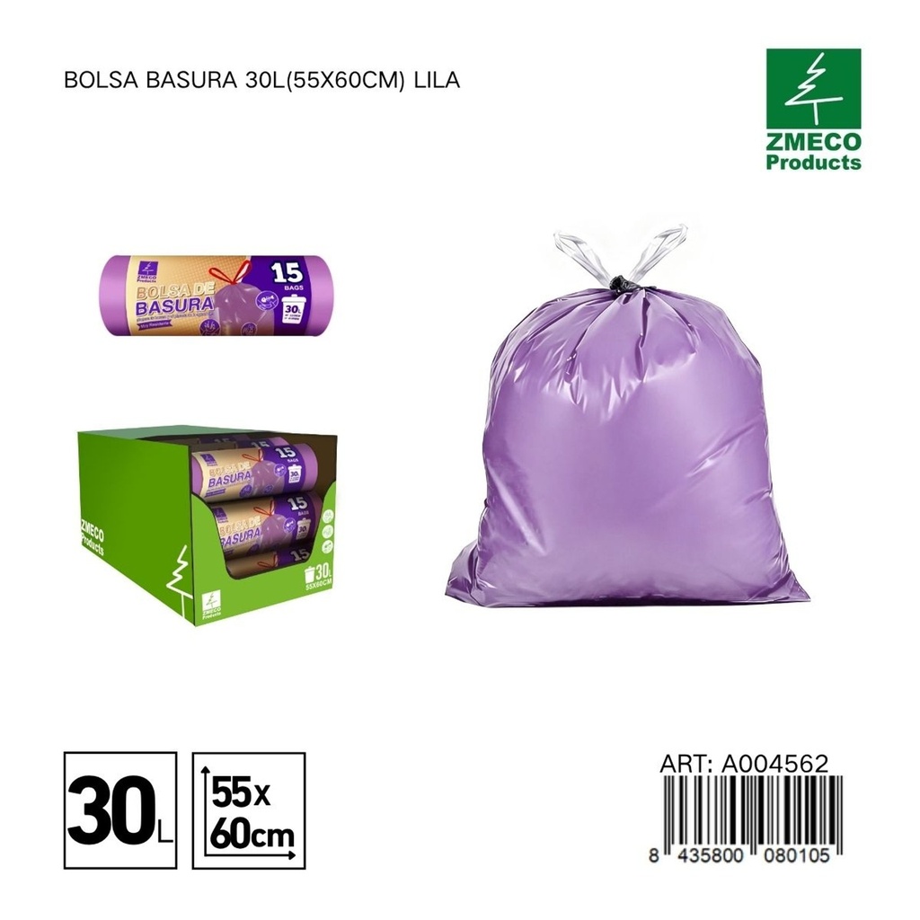 Bolsa de basura 30L (55x60cm) lila - Productos desechables para el hogar