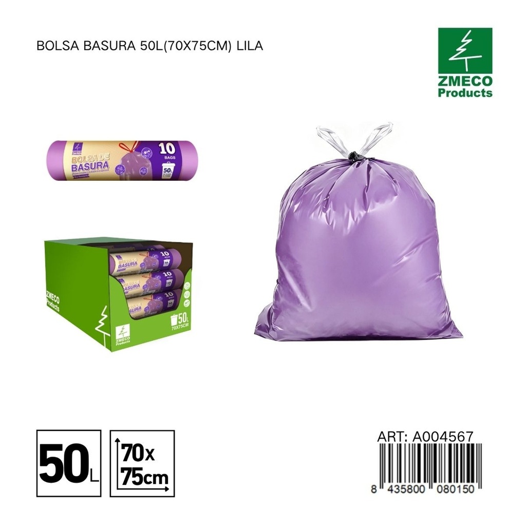 Bolsa de basura 50L (70x75cm) lila - Productos desechables para el hogar