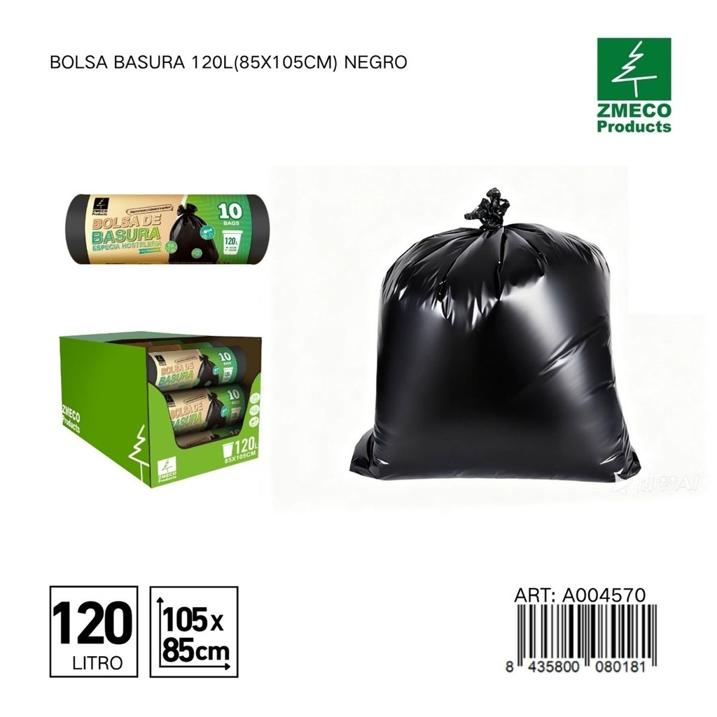 Bolsa de basura 120L (85x105cm) negro - Productos desechables para el hogar
