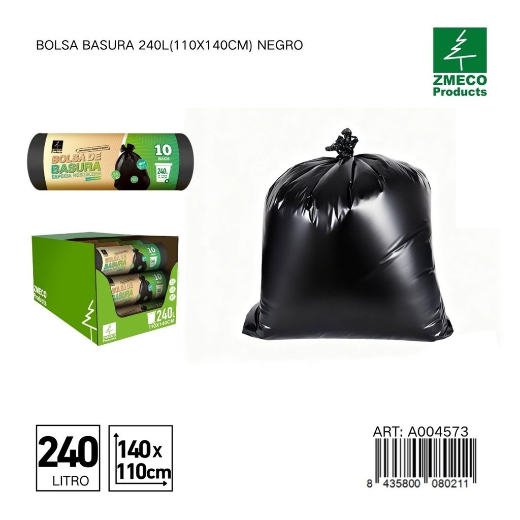 Bolsa de basura 240L (110x140cm) negro - Productos desechables para el hogar