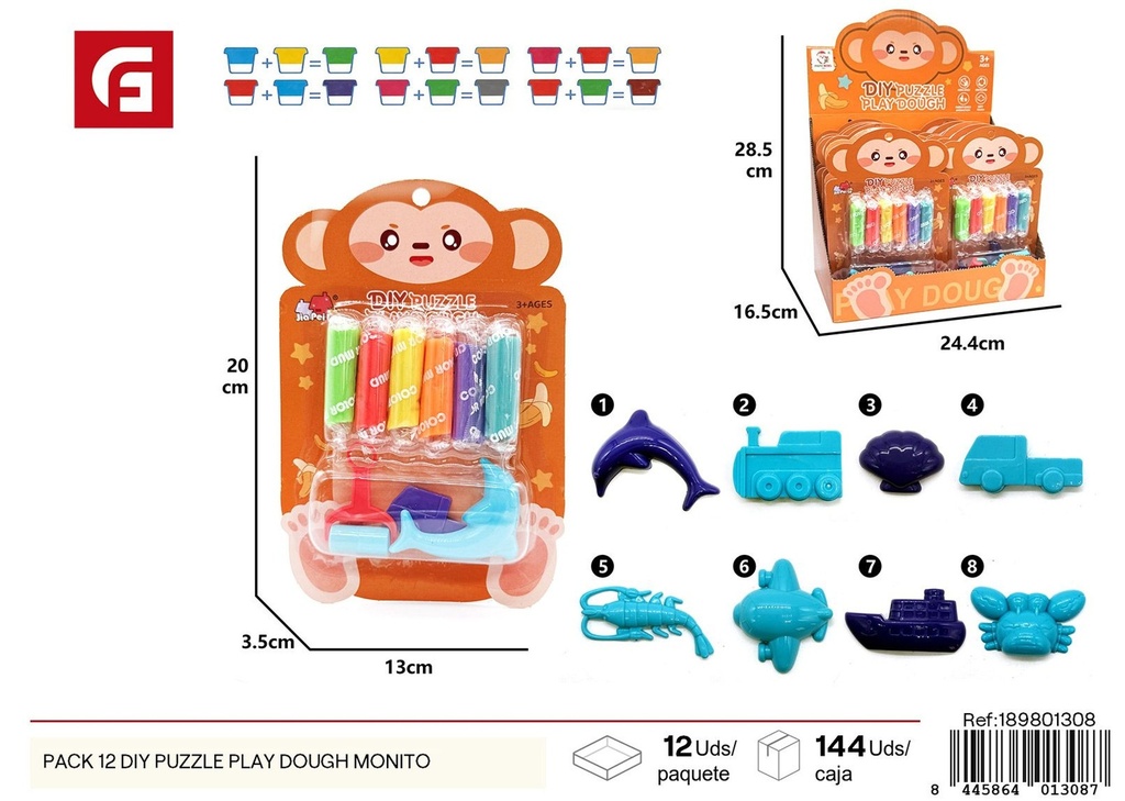 Pack 12 DIY Puzzle Play Dough Monito - Material didáctico y juguetes creativos