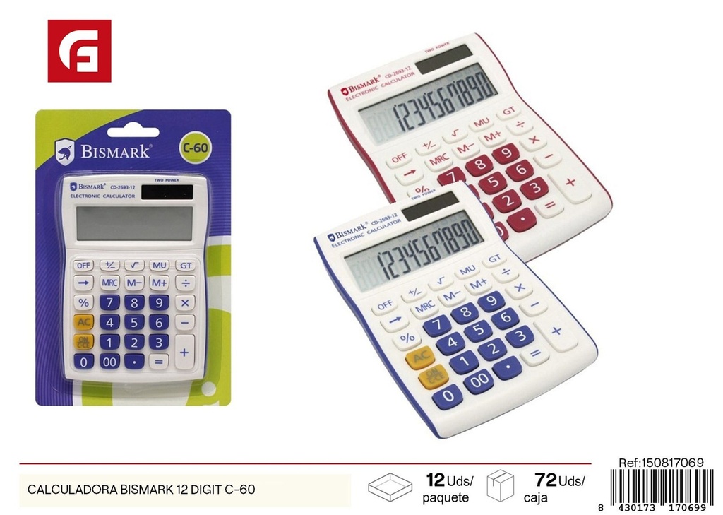 Calculadora Bismark de 12 dígitos - Material de oficina