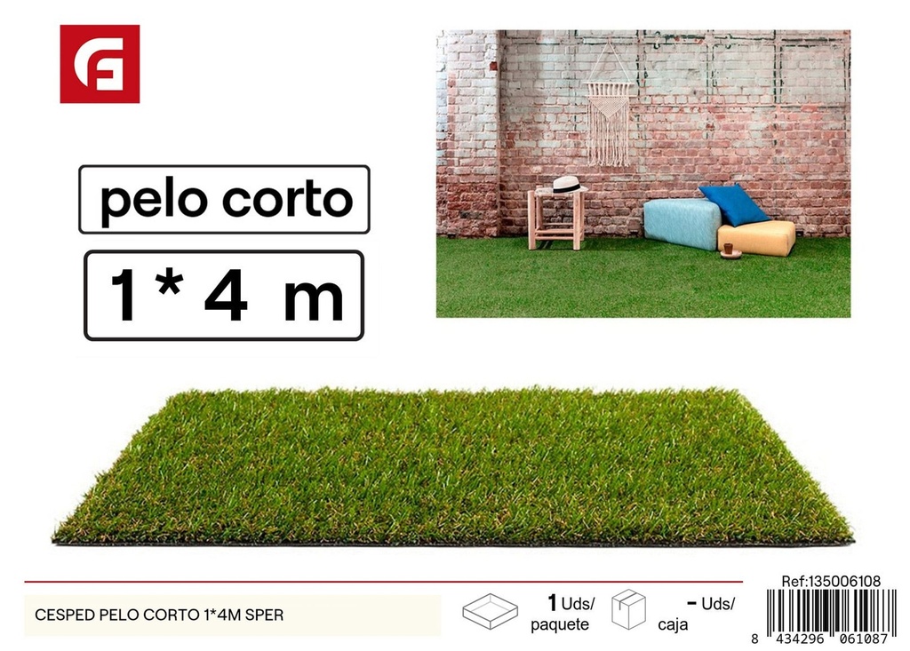 Césped sintético pelo corto 1x4m - Decoración de jardín y césped artificial
