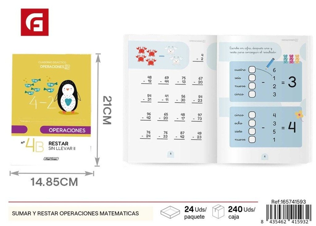Libro de ejercicios matemáticos para sumar y restar - Material escolar