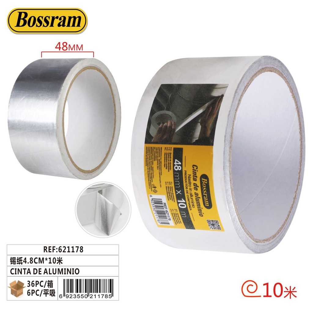 Cinta adhesiva de aluminio 4.8cm*10m para reparaciones y bricolaje